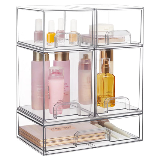 Stackable Storage Drawers Set of 5 Clear Plastic Organizer Bins for Beauty SuppliesIdeal for Vanity BathroomCabinetPantry Organization