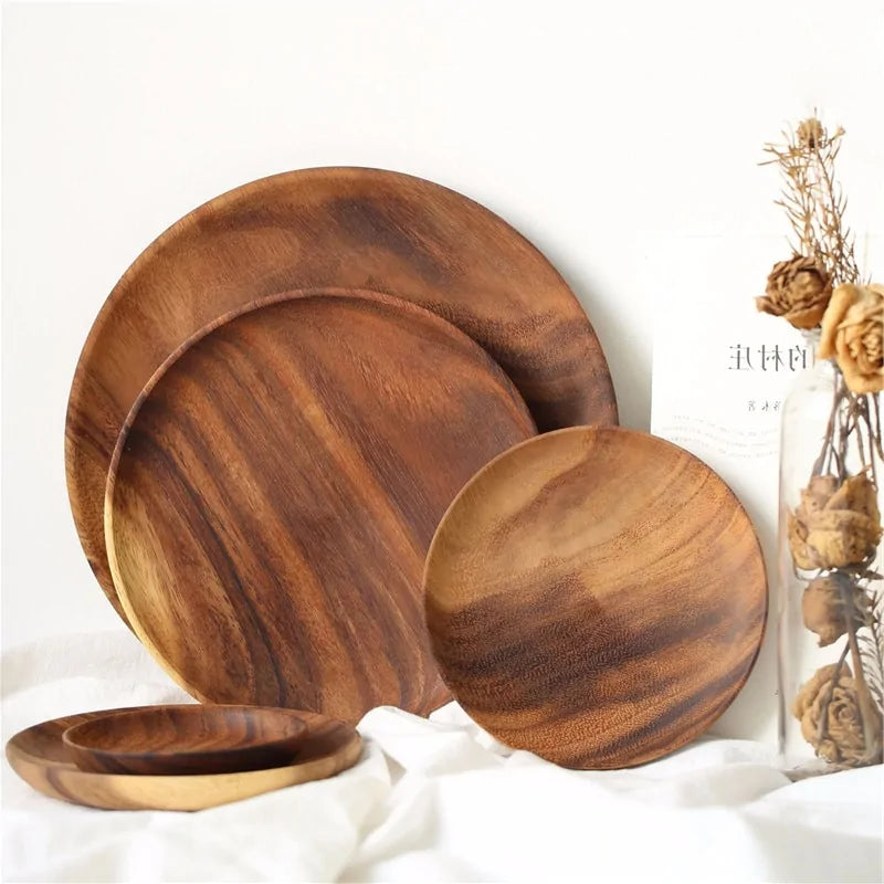 Solid Wood Round Plate